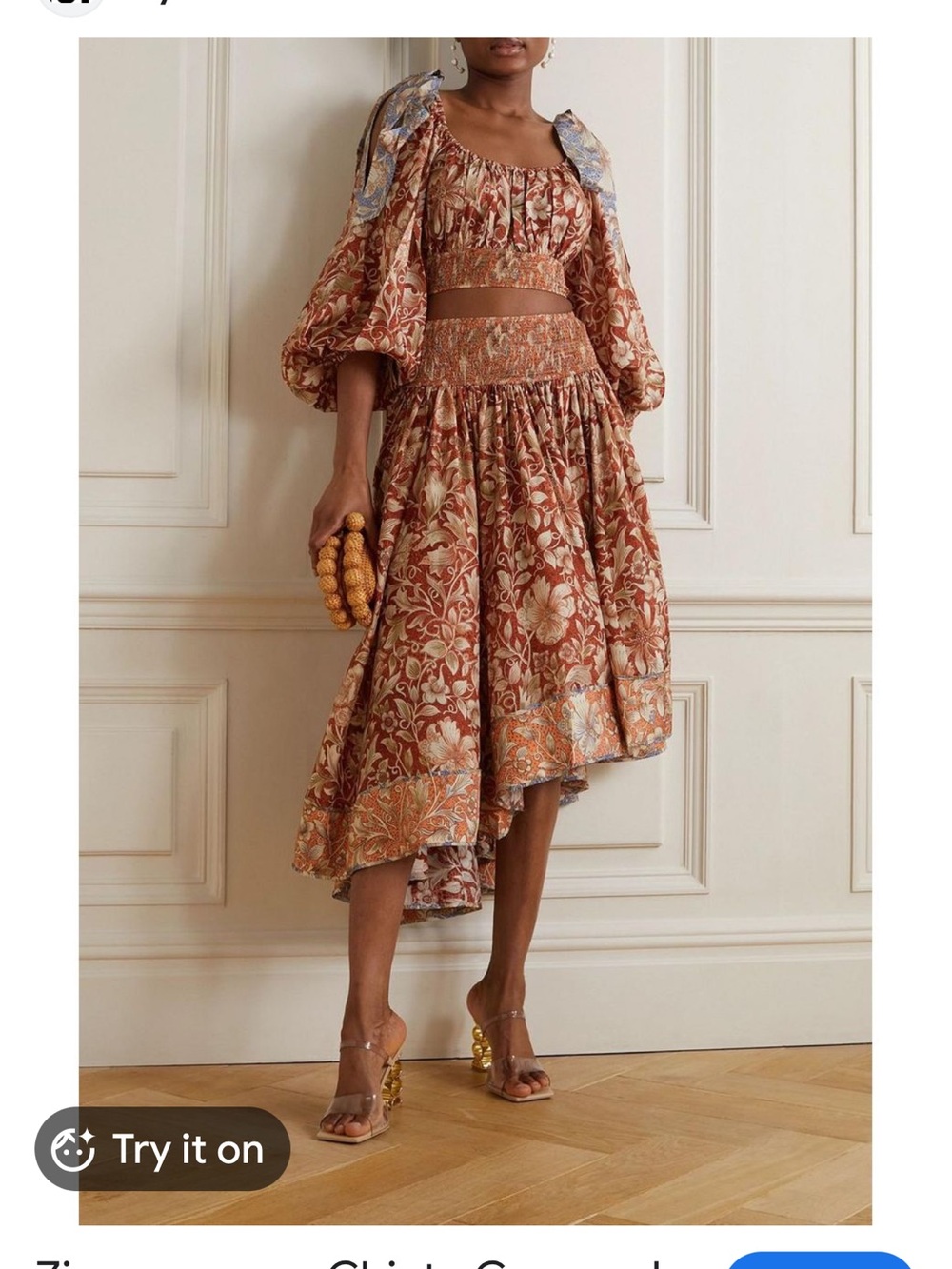 Zimmermann Rust and Cream Asymmetrical Floral Midi Skirt and top